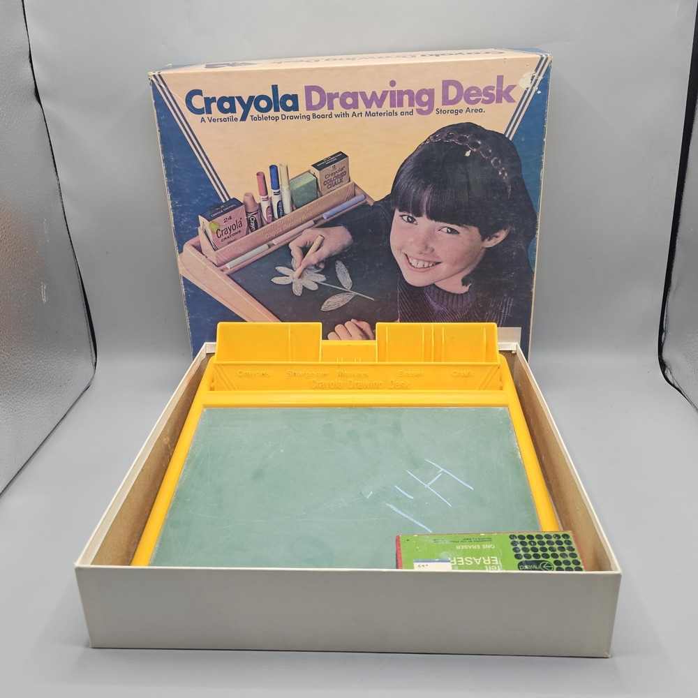 Vintage Crayola Drawing Desk Chalkboard W/Eraser Art Set Original Box 80s